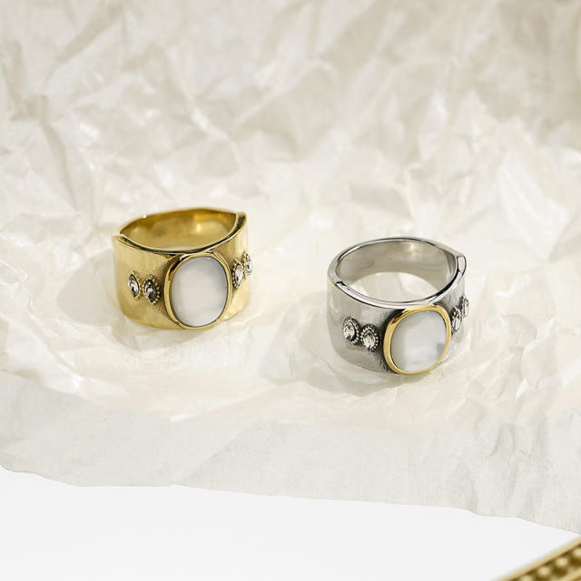 Vintage opal stone statement stainless steel rings