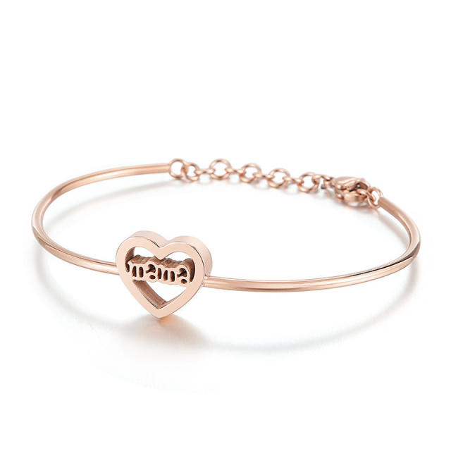 Korean fashion hollow out heart mama letter stainless steel bangle