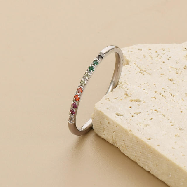 INS rainbow cubic zircon diamond stainless steel rings