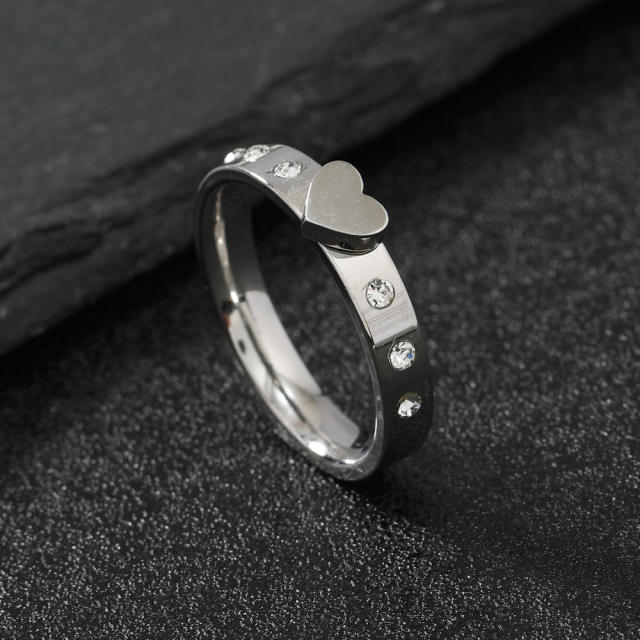 Romantic heart diamond stainless steel finger rings