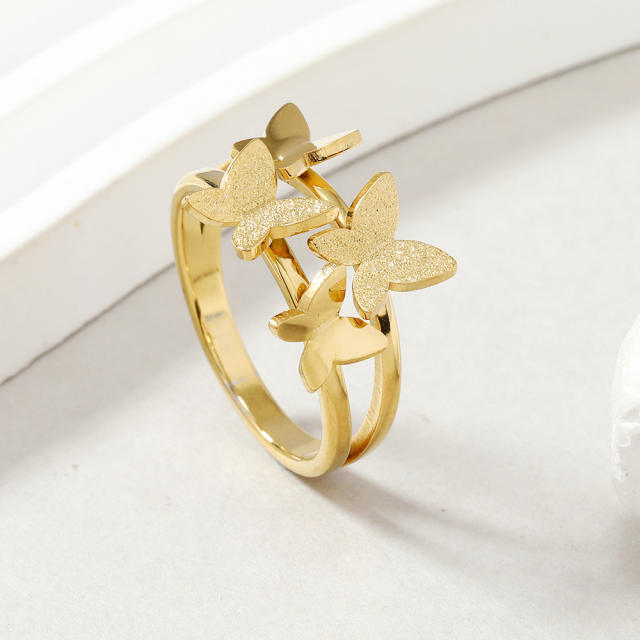 Korean fashion frosted butterfly stainless steel finger rings