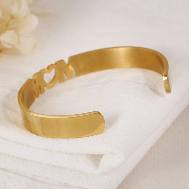 Korean fashion mom letter stainless steel cuff bangle