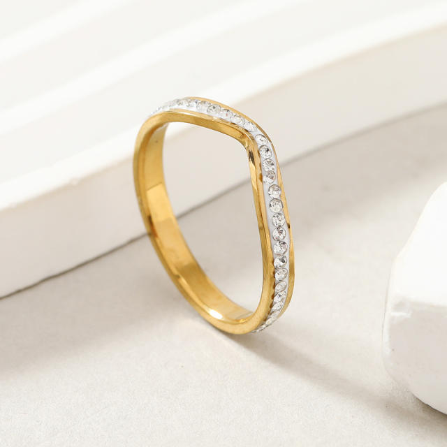 Concise v shape diamond stainless steel rings