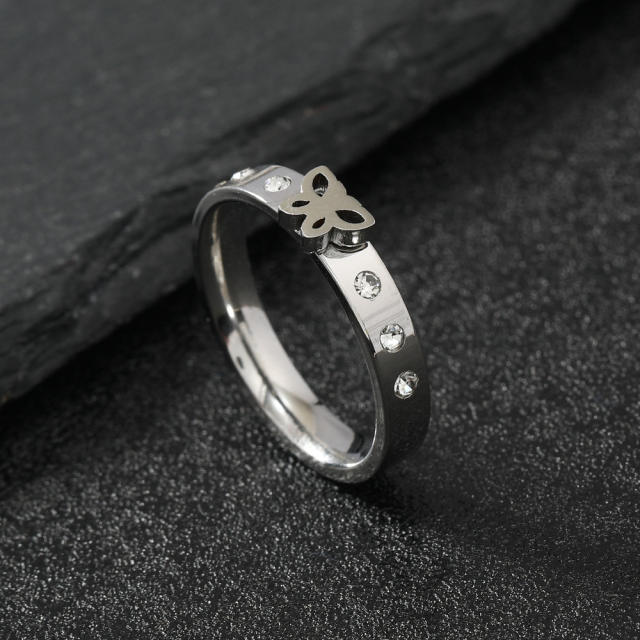 Delicate butterfly diamond stainless steel rings