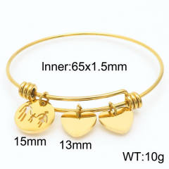 Delicate heart charm stainless steel bangle