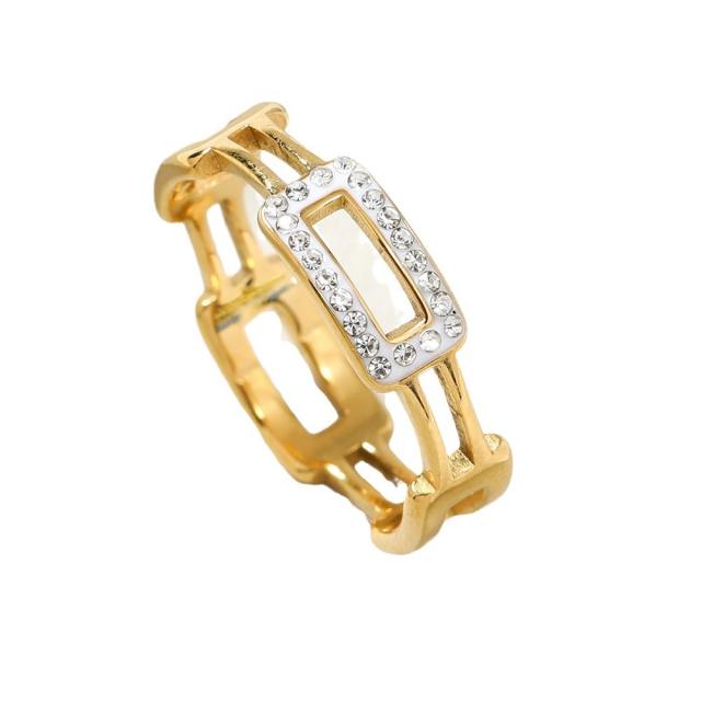 Hollow out geometric diamond stainless steel rings