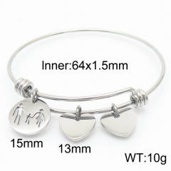 Delicate heart charm stainless steel bangle
