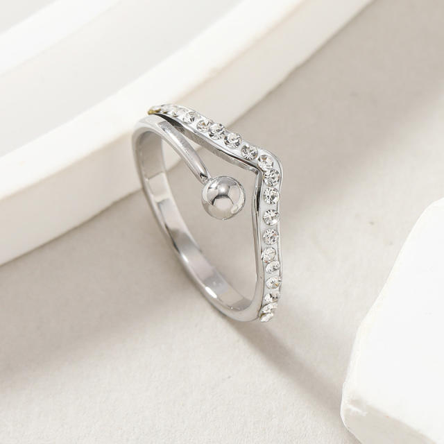 Creative diamond ball bead stainless steel rings