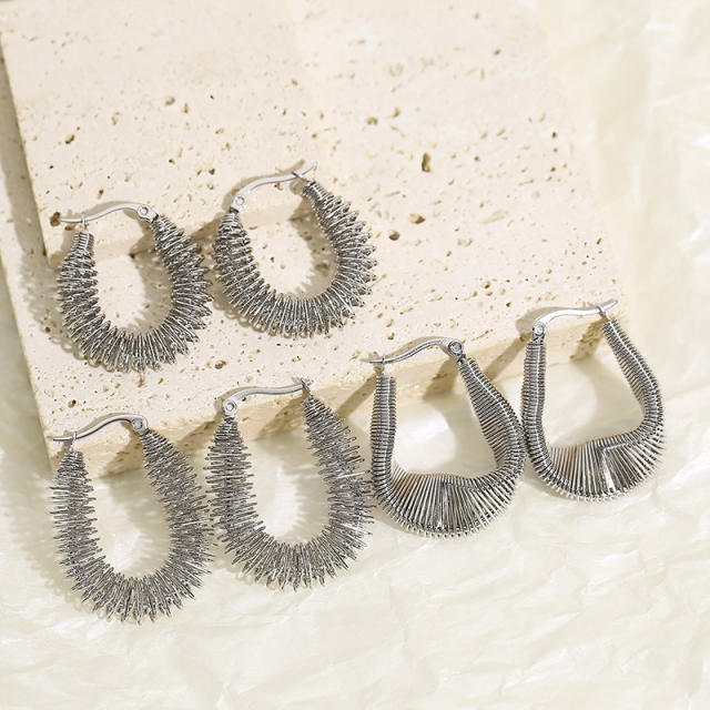 18KG easy match personality twisted hoop geometric stainless steel earrings