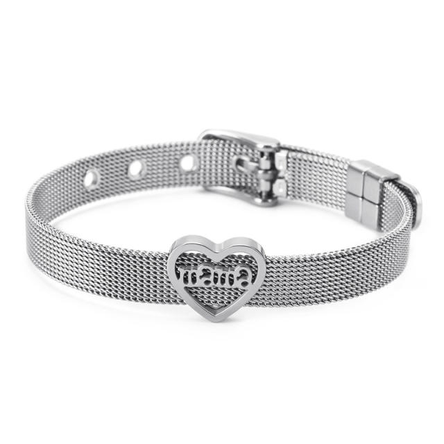 Creative mom letter heart charm stainless steel bangle