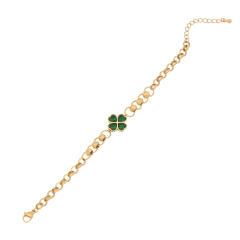 Chunky chain emerald clover heart stainless steel bracelet