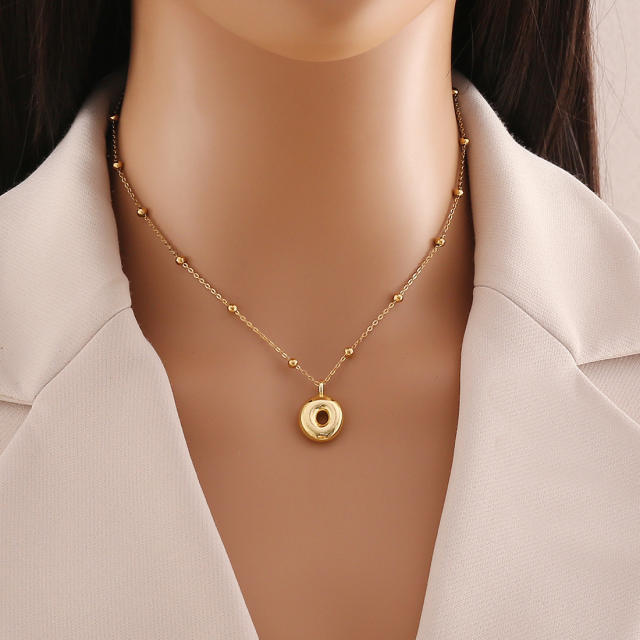 Chunky initial letter charm dainty stainless steel necklace