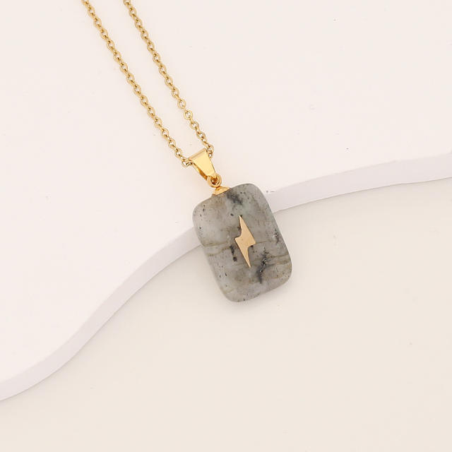 Vintage natural stone pendant stainless steel necklace