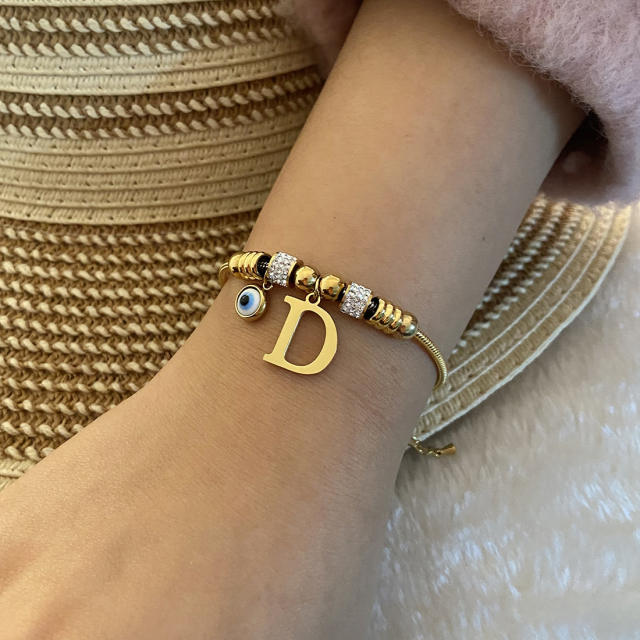 Personality initial letter charm stainless steel bracelet
