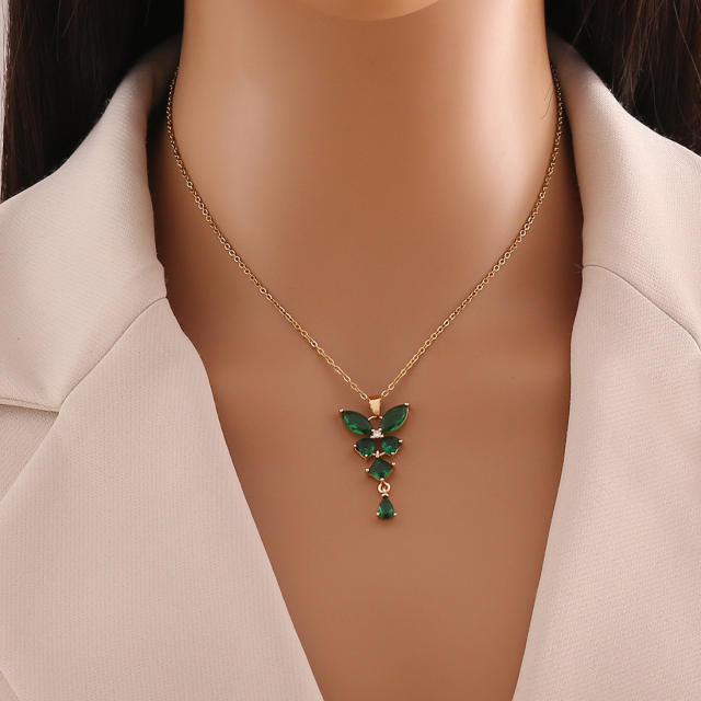 Dainty colorful cubic zircon  butterfly stainless steel necklace