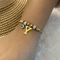 Personality initial letter charm stainless steel bracelet