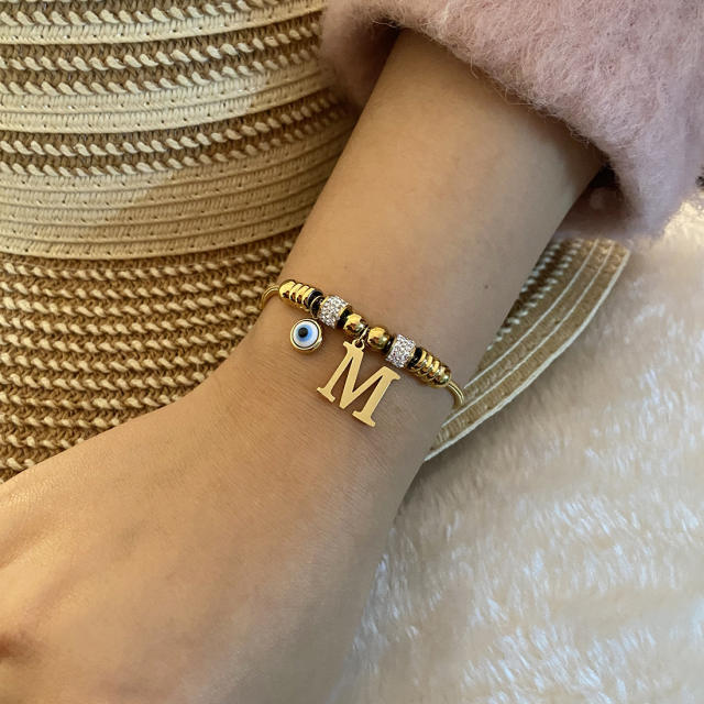 Personality initial letter charm stainless steel bracelet