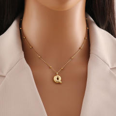 Chunky initial letter charm dainty stainless steel necklace