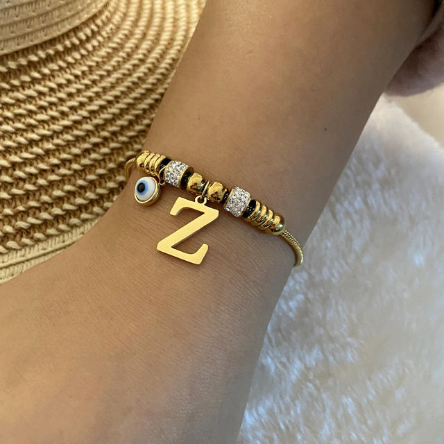 Personality initial letter charm stainless steel bracelet