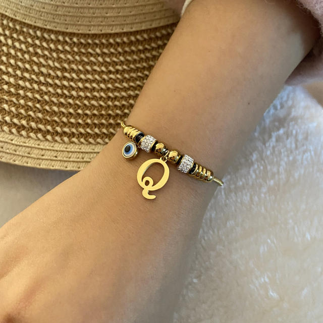 Personality initial letter charm stainless steel bracelet