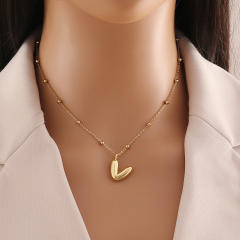 Chunky initial letter charm dainty stainless steel necklace