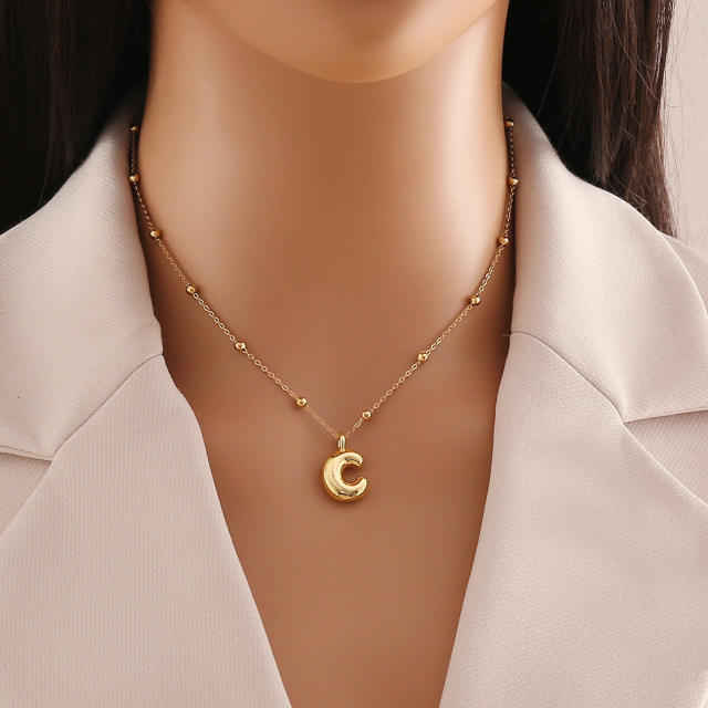 Chunky initial letter charm dainty stainless steel necklace
