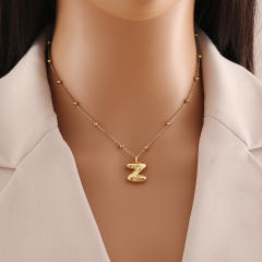 Chunky initial letter charm dainty stainless steel necklace