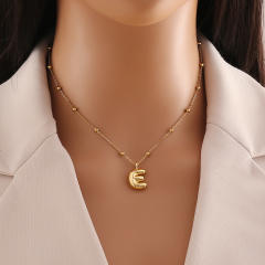 Chunky initial letter charm dainty stainless steel necklace