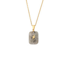 Vintage natural stone pendant stainless steel necklace