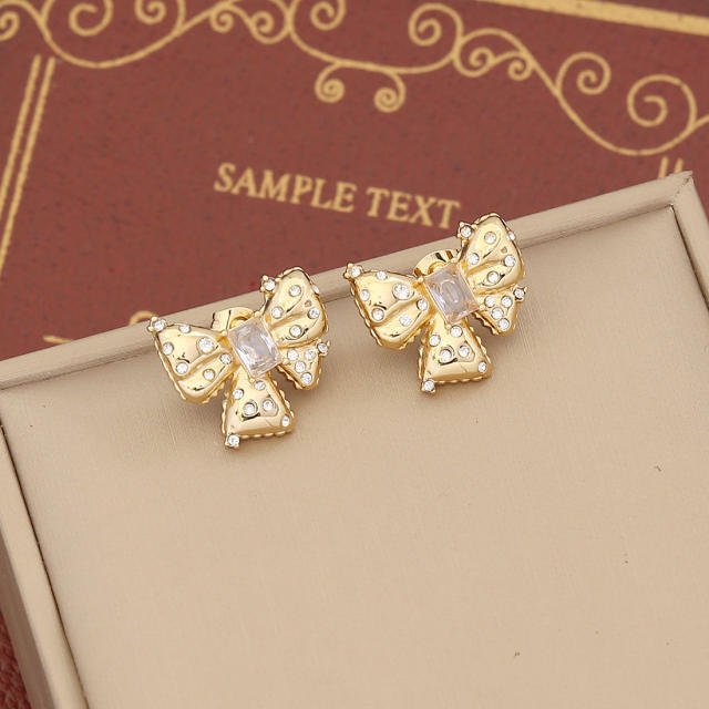 Delicate diamond bow open hoop stainless steel earrings