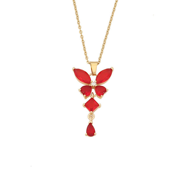 Dainty colorful cubic zircon  butterfly stainless steel necklace