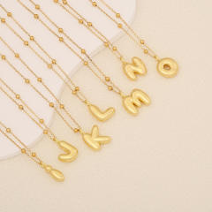 Chunky initial letter charm dainty stainless steel necklace