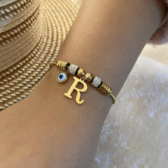 Personality initial letter charm stainless steel bracelet