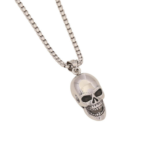 Punk trend cross skull head charm stainless steel necklace for men