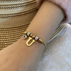 Personality initial letter charm stainless steel bracelet