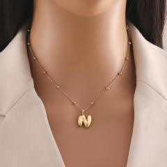 Chunky initial letter charm dainty stainless steel necklace