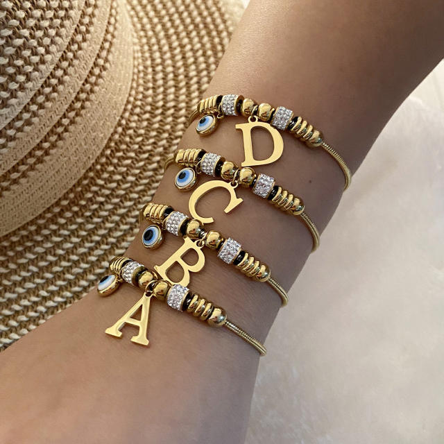 Personality initial letter charm stainless steel bracelet