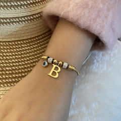 Personality initial letter charm stainless steel bracelet