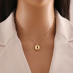 Chunky initial letter charm dainty stainless steel necklace