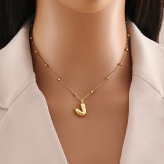 Chunky initial letter charm dainty stainless steel necklace