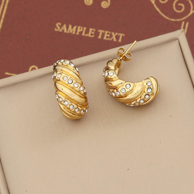 Delicate diamond bow open hoop stainless steel earrings