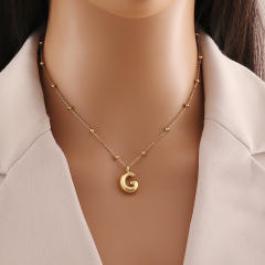 Chunky initial letter charm dainty stainless steel necklace