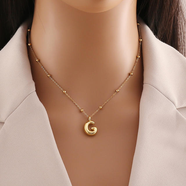 Chunky initial letter charm dainty stainless steel necklace