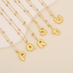 Chunky initial letter charm dainty stainless steel necklace