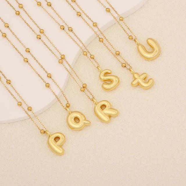 Chunky initial letter charm dainty stainless steel necklace