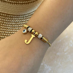Personality initial letter charm stainless steel bracelet