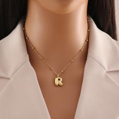 Chunky initial letter charm dainty stainless steel necklace