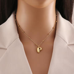 Chunky initial letter charm dainty stainless steel necklace