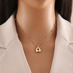 Chunky initial letter charm dainty stainless steel necklace