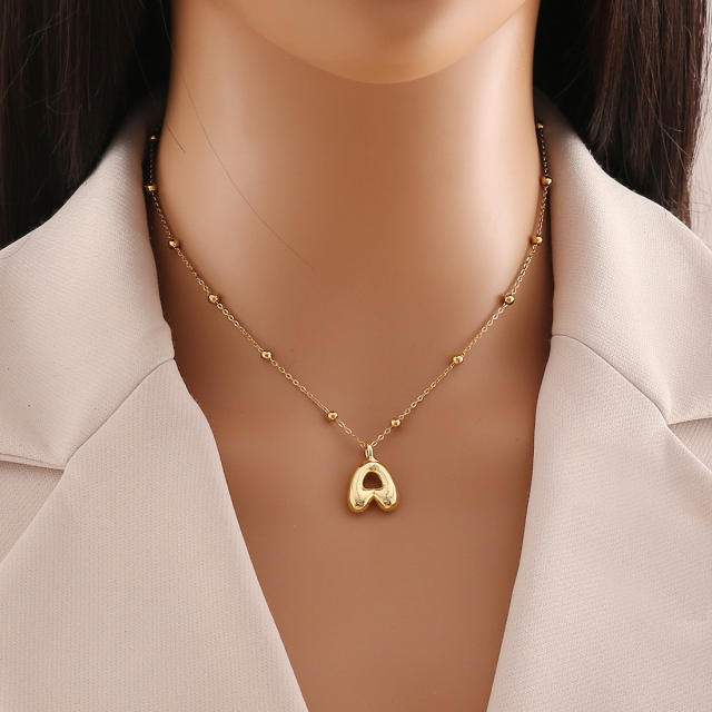 Chunky initial letter charm dainty stainless steel necklace